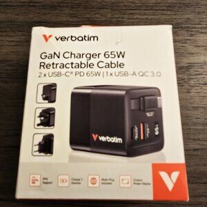 Verbatim 32217 65-Watt Charger with Retractable Cable USB-C UK Plug USB-A